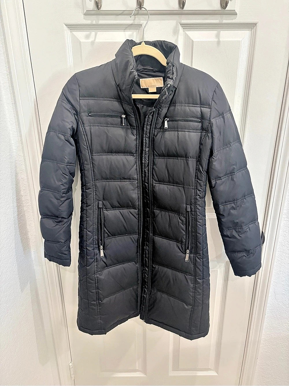 Michael Kors Quilted Long Puffer Coat in Black